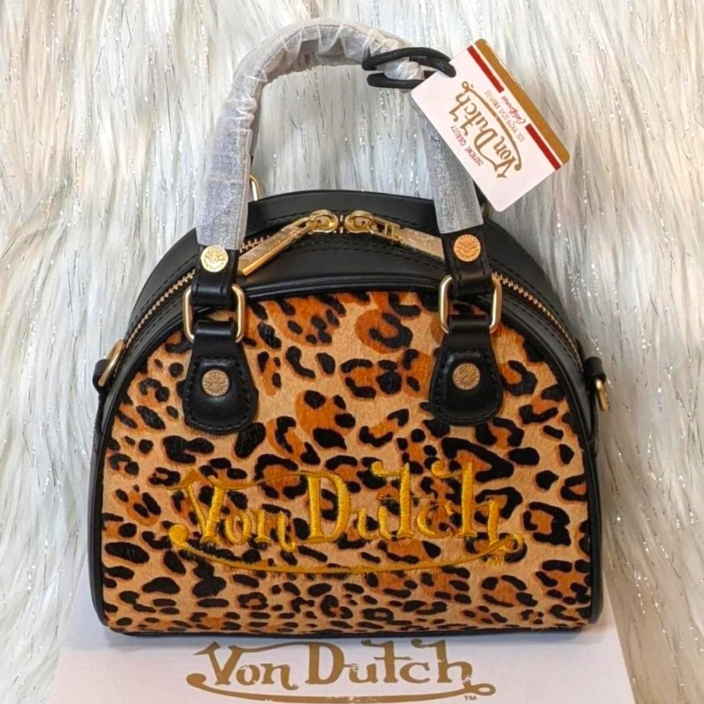 Authentic Von Dutch leopard bowling bag NWT